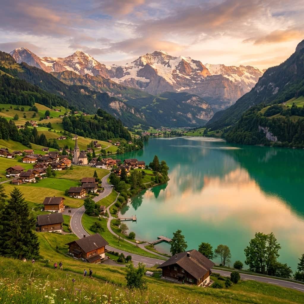 Lungerersee mit smaragdgrünem Wasser im Kanton Obwalden