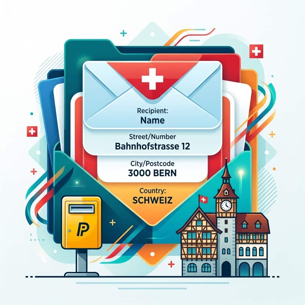 Modernes Adressdiagramm mit Ebenen für Ortschafts- und Gemeindename