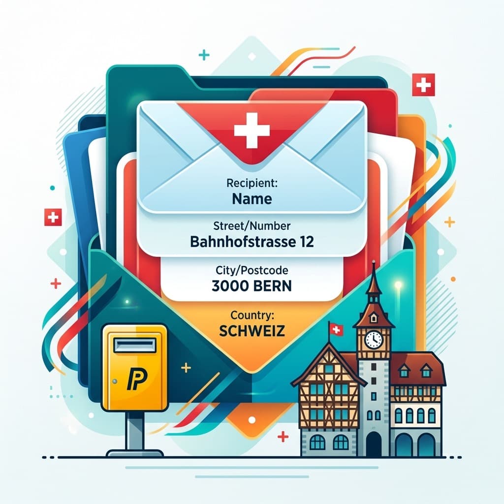 Modernes Adressdiagramm mit Ebenen für Ortschafts- und Gemeindename