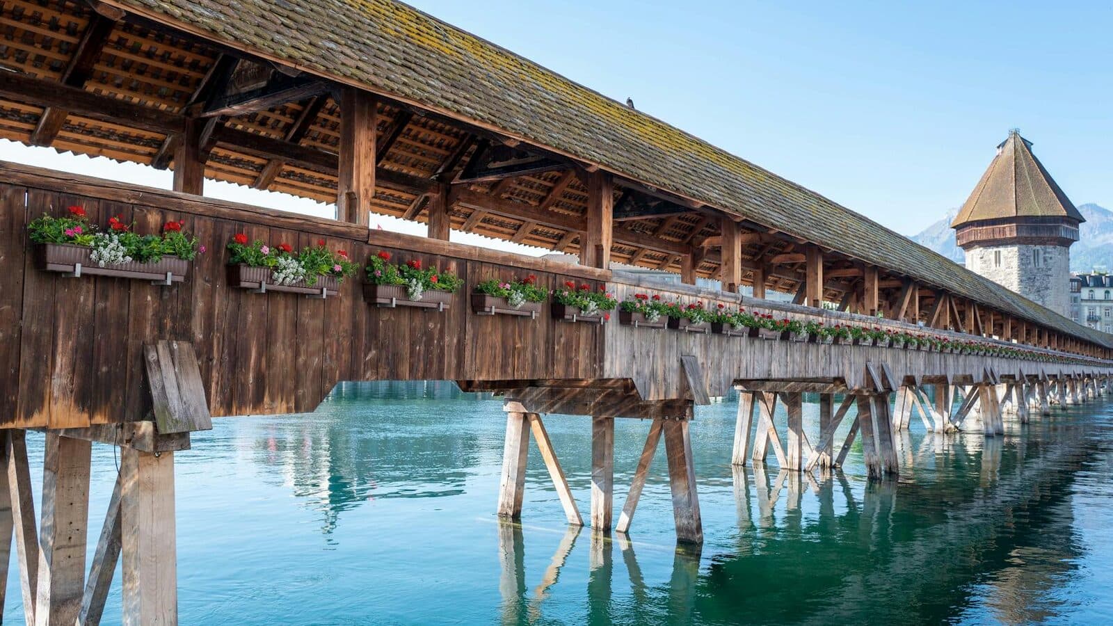 Old Chapel Bridge over the river in Lucerne