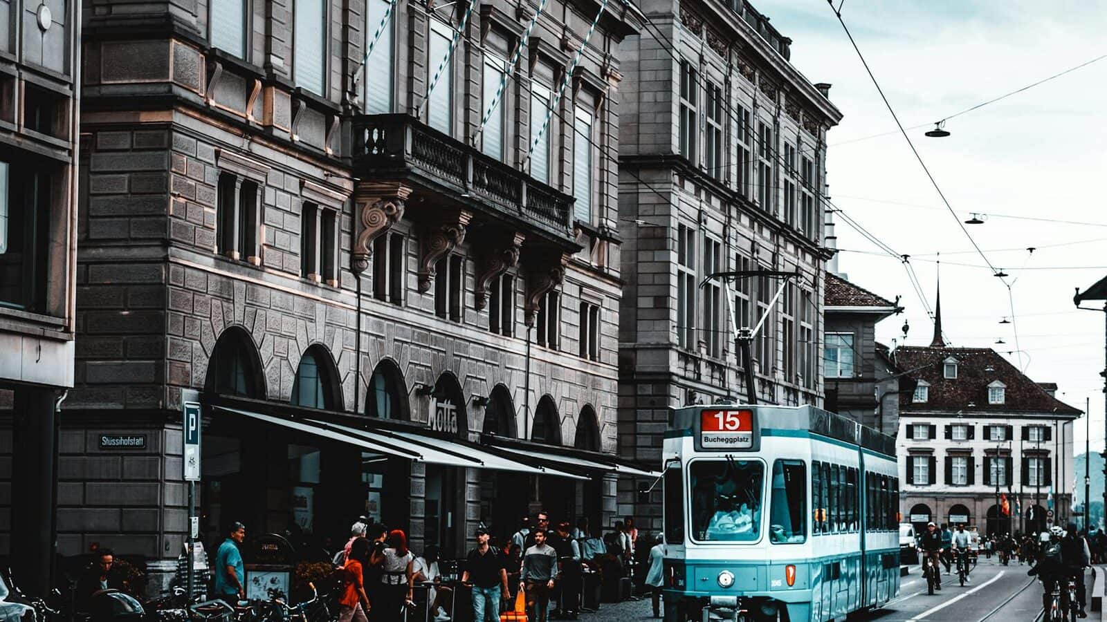 Tram in a Zurich city street